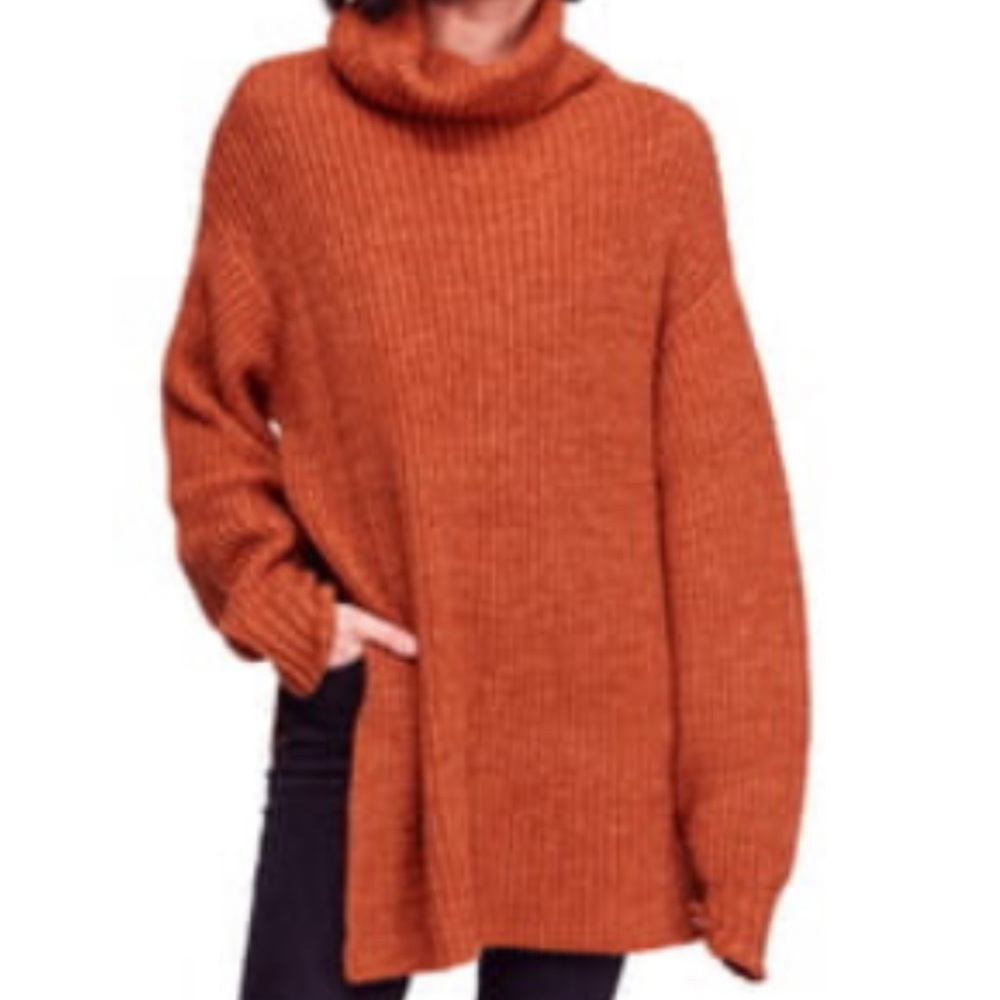Free People Oversized Cowlneck Sweater in Burnt Orange